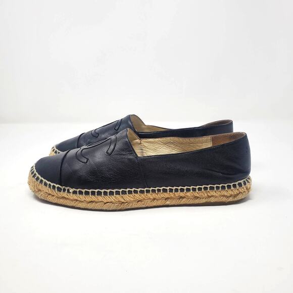 Chanel Espadrilles Lambskin Cap Toe Double Stack Cc Flats Slip-On Black 39 US9 - Picture 4 of 14